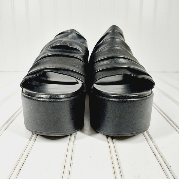 Marc Fisher Herald Black Leather Slip On Platform Wedge Sandals i815 - Picture 3 of 11